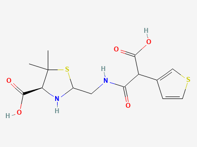 (4S)-2-[[[2-carboxy-2-(thiophen-3-yl)acetyl]amino]-methyl]-5,5-dimethylthiazolidine-4-carboxylic acid (penilloic acids of ticarcillin) Structure