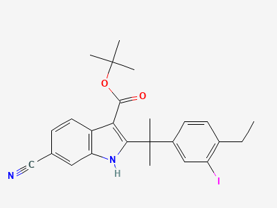 tert-butyl 6-cyano-2-(2-(4-ethyl-3-iodophenyl)propan-2-yl)-1H-indole-3-carboxylate Structure
