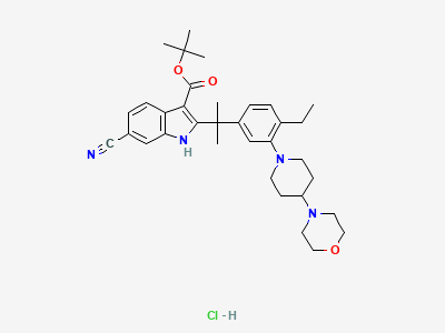 tert-butyl 6-cyano-2-(2-(4-ethyl-3-(4-morpholinopiperidin-1-yl)phenyl)propan-2-yl)-1H-indole-3-carboxylate hydrochloride Structure