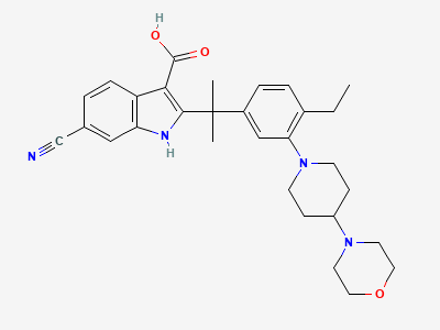 6-cyano-2-(2-(4-ethyl-3-(4-morpholinopiperidin-1-yl)phenyl)propan-2-yl)-1H-indole-3-carboxylic acid Structure