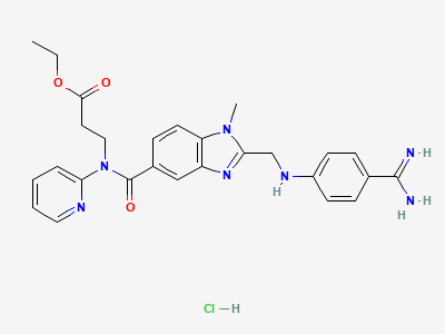 Ethyl 3-(2-(((4-carbamimidoylphenyl)amino)methyl)-1-methyl-N-(pyridin-2-yl)-1H-benzo[d]imidazole-5-carboxamido)propanoate hydrochloride (also known as Dabigatran Ethyl Ester Hydrochloride Salt or Dabigatran Etexilate Impurity B Hydrochloride) Structure